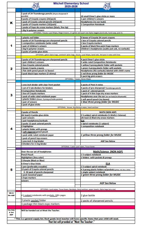  Supply List 2025 2026